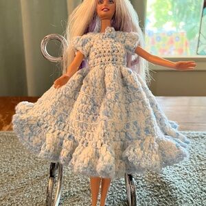 Vintage Hand Crochet Barbie Sized Picnic Dress Hemline just below Knees EUC